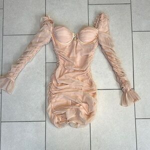 OH POLLY Elegant Cream Ruched Dress